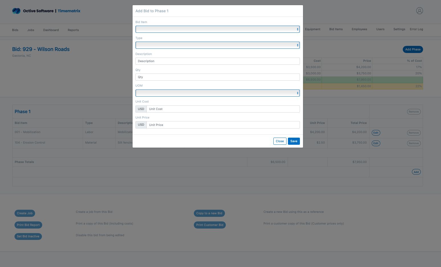 Bid Phase Creation