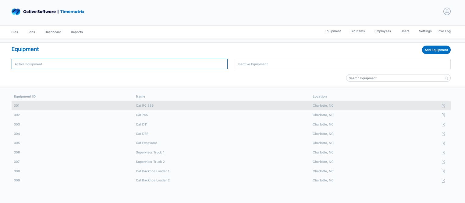 Equipment Tracking Interface