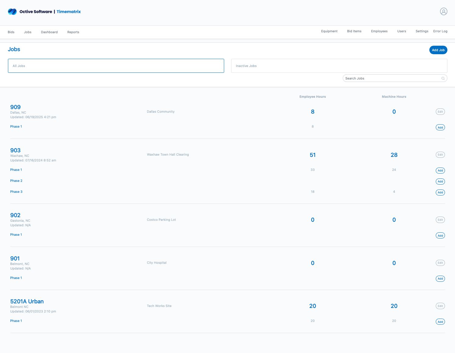 TimeMatrix Dashboard - Jobs Overview